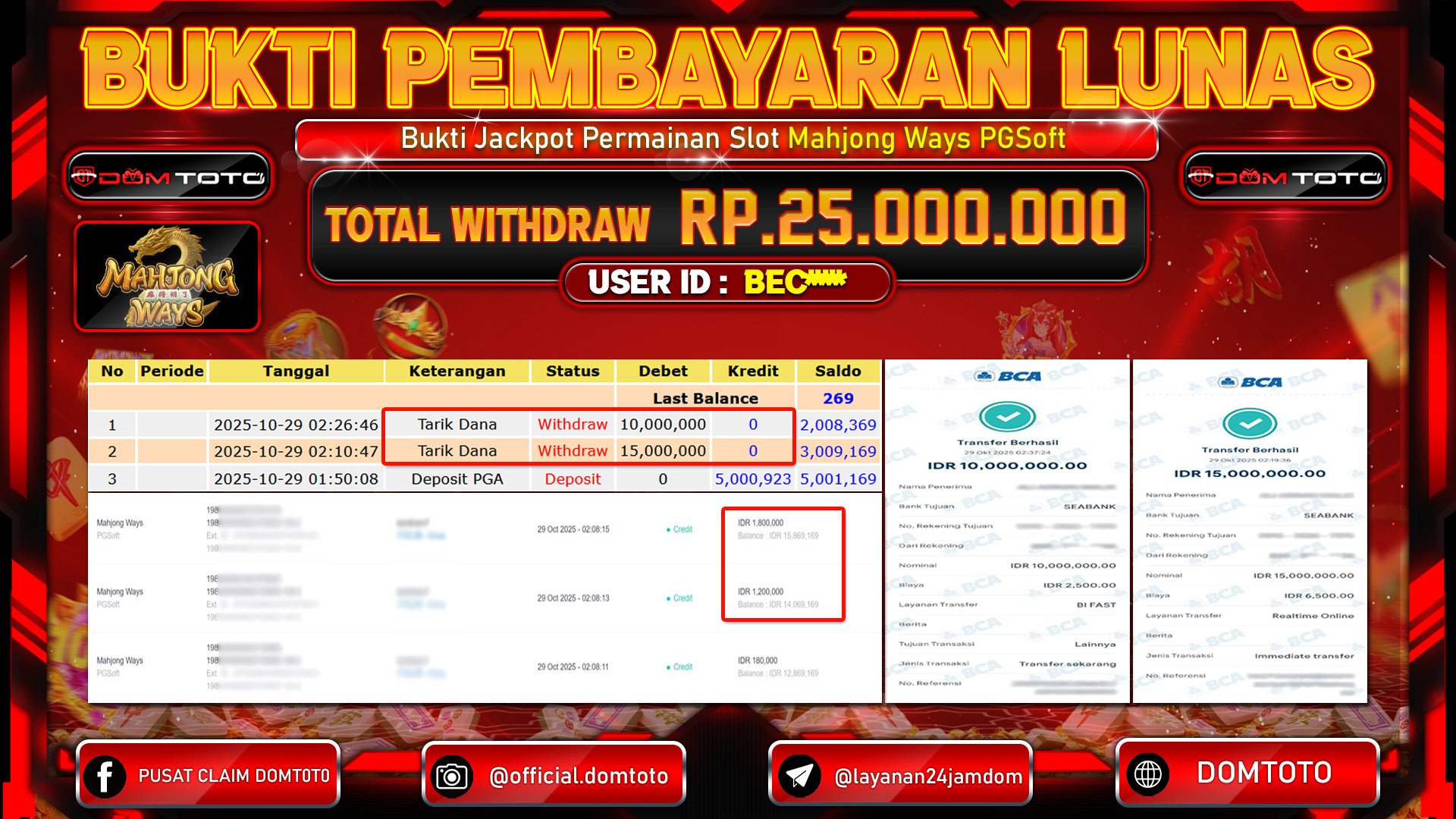 JACKPOT Slot Mahjong Ways PGSoft 29 OKTOBER 2025